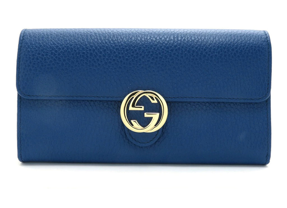 Gucci Interlocking G Bi fold Long Wallet Blue Leather